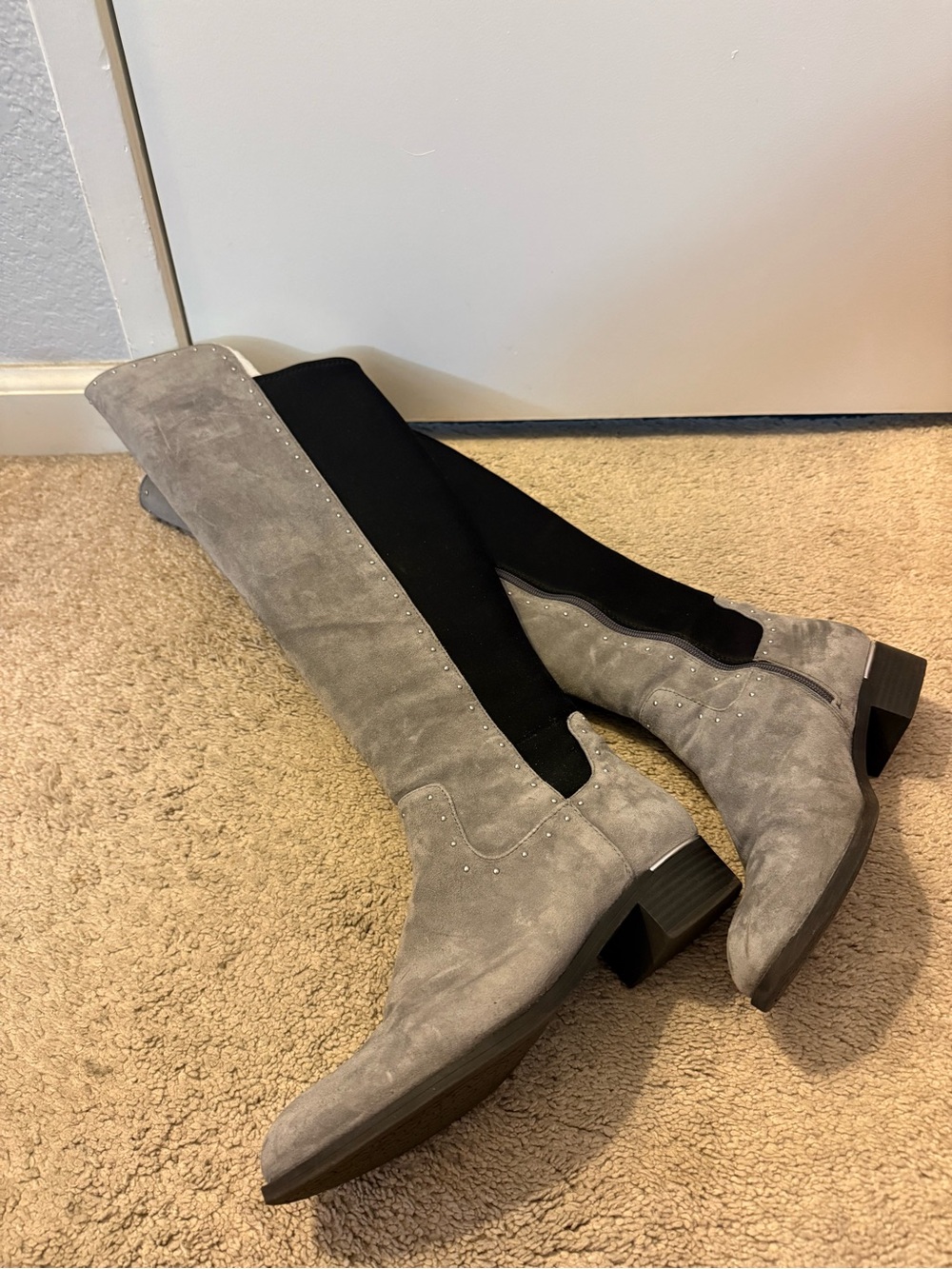 Calvin Klein Gray Suede Riding Boots (wide calf)